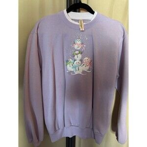 Decorated Originals Women's Purple Snowman Studded Sweatshirt Grannycore Size XL